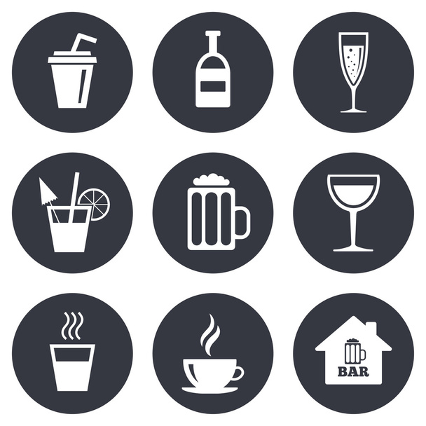 Coffee, tea icons. Alcohol drinks - Vektor, Bild