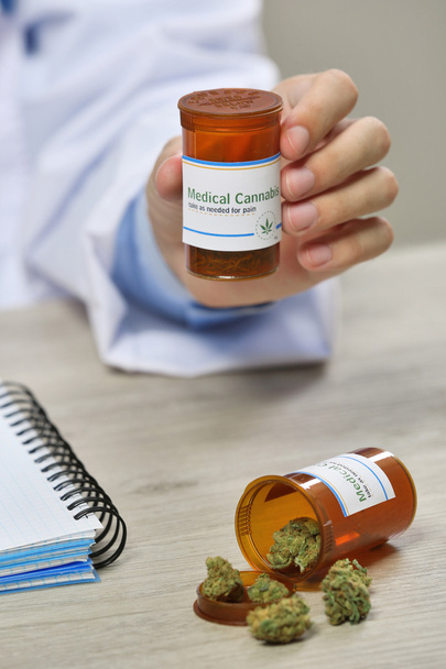 Doctor hand holding bottle with medical cannabis - Фото, зображення