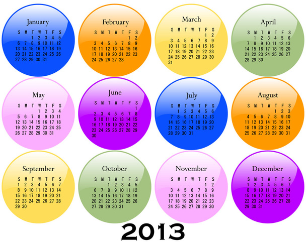 光沢のあるボタンに 2013 年カレンダー - ベクター画像