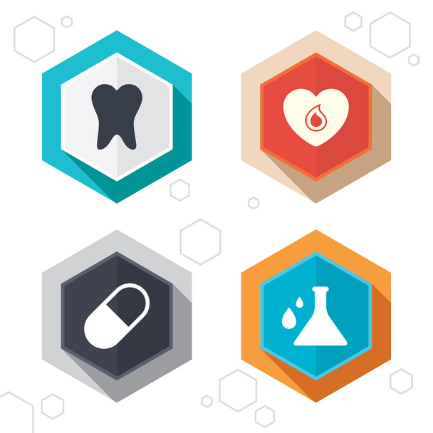 Medical icons. Pill, tooth, chemistry - Vector, imagen