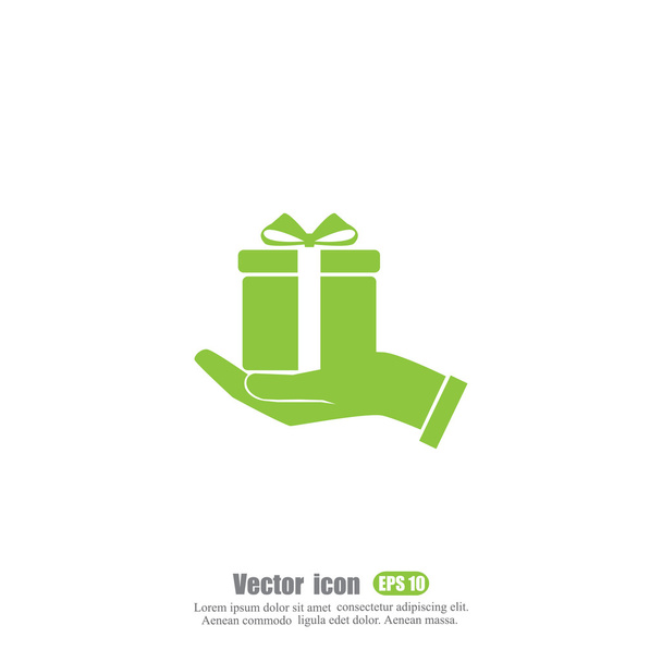 Geschenk box in de hand pictogram - Vector, afbeelding