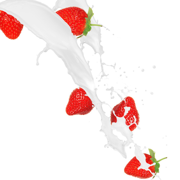 Strawberries in cream splash - Фото, зображення