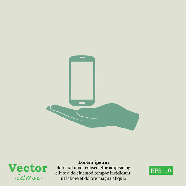 Teléfono móvil en icono de la mano
 - Vector, imagen