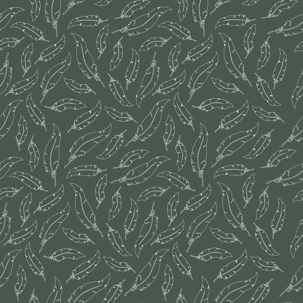 White feathers on green background. Seamless vector pattern. - Wektor, obraz