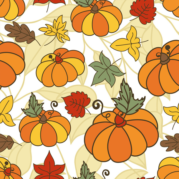 Seamless vector doodle pattern with ripe pumpkins and multicolor - Vektor, obrázek