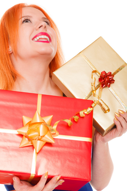 holidays love happiness concept - girl with gift boxes - Fotoğraf, Görsel