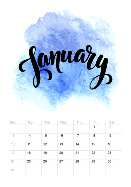 Calendar with watercolor paint 2016 design. Vector illustration - Vector, Image