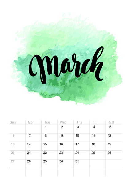 Kalender mit Aquarellfarbe 2016 Design. Vektorillustration - Vektor, Bild