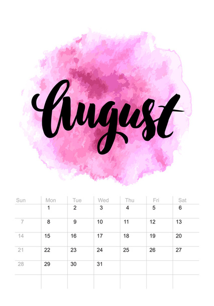 Calendar with watercolor paint 2016 design. Vector illustration - Vektori, kuva