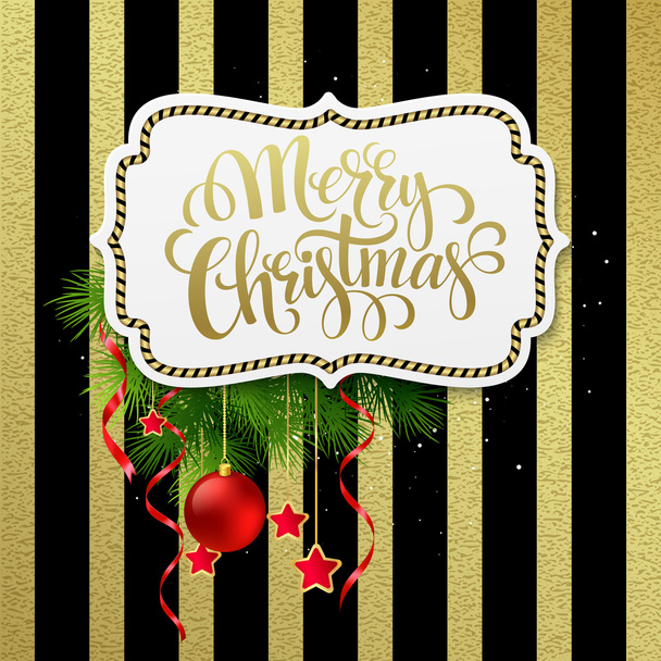 Merry christmas label with gold lettering. Vector Illustration - Vetor, Imagem