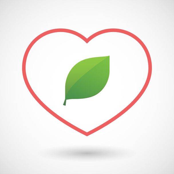 Line heart icon with a green  leaf - Vector, Image