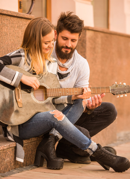 Couple with a guitar - Foto, Imagem