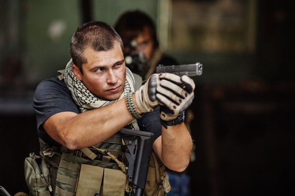 Terrorist during the special secret operation on dark background - Zdjęcie, obraz