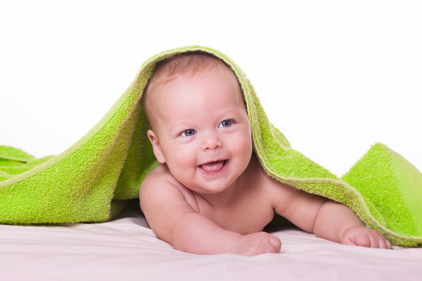 Cute happy baby in towel - Foto, Imagem