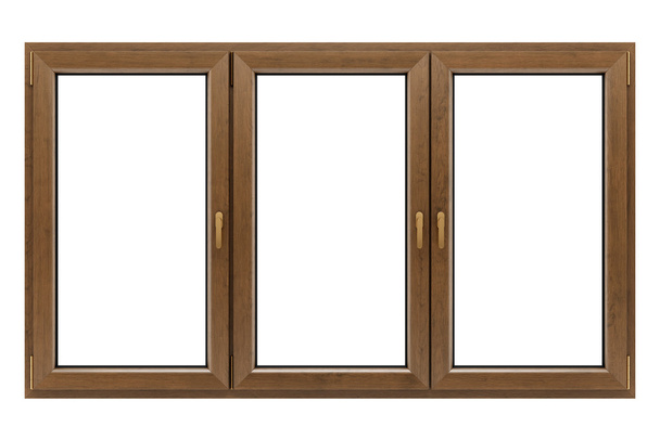 brązowe drewniane okno izolowane na białym tle - Zdjęcie, obraz