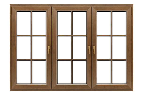 janela de madeira marrom isolado no fundo branco - Foto, Imagem