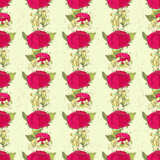 Seamless floral pattern with peonies - Vector, Imagen