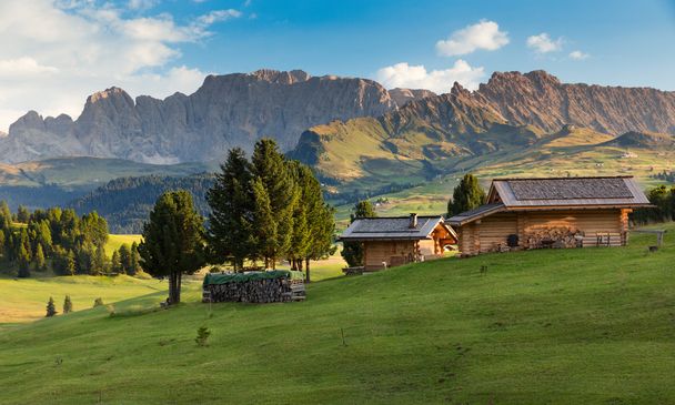 Chalets at Seiser Alm, South Tyrol, Italy - Photo, Image