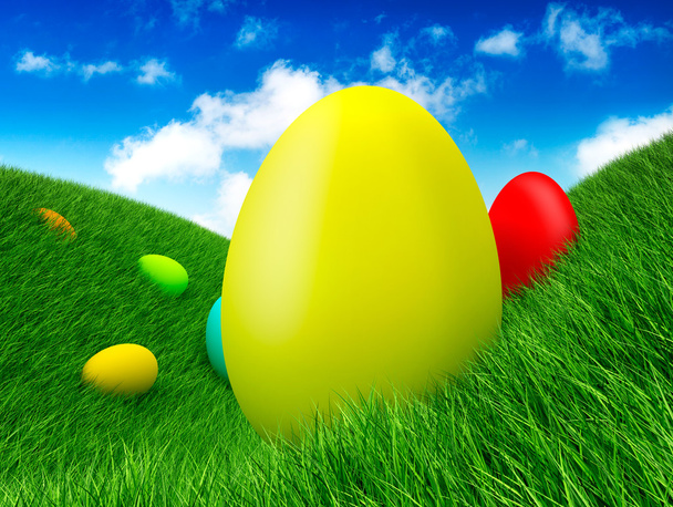Easter - eggs on grass - Fotoğraf, Görsel