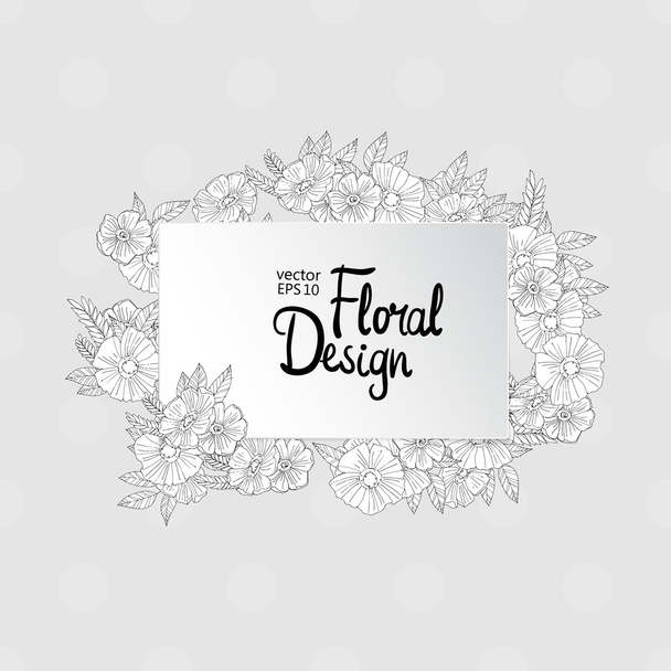 Floral grens gemaakt met schetsmatig bloemen - Vector, afbeelding