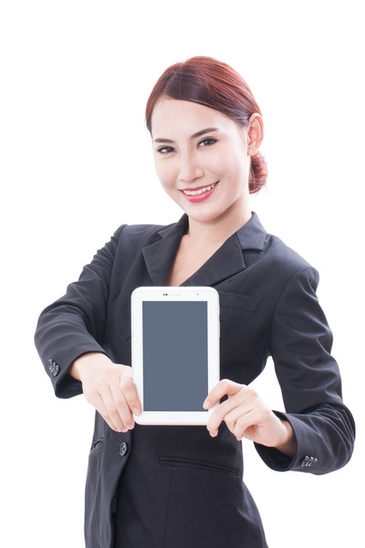 Businesswoman holding digital tablet - 写真・画像