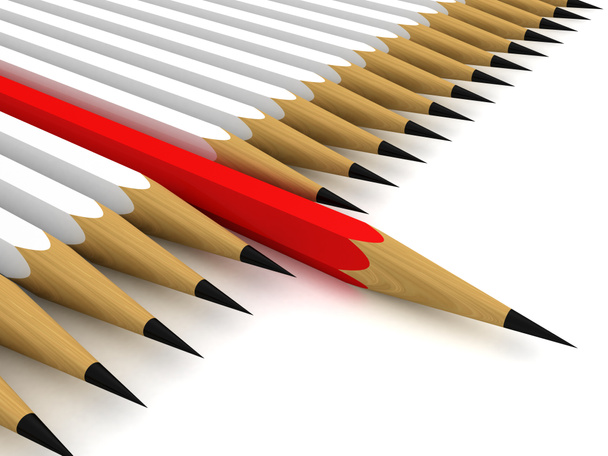 Egy piros ceruza vezető-ban egy sor fehér, mások - Fotó, kép