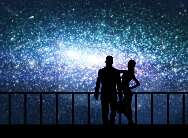 Silhouette of couple stand in cosmos - Fotografie, Obrázek