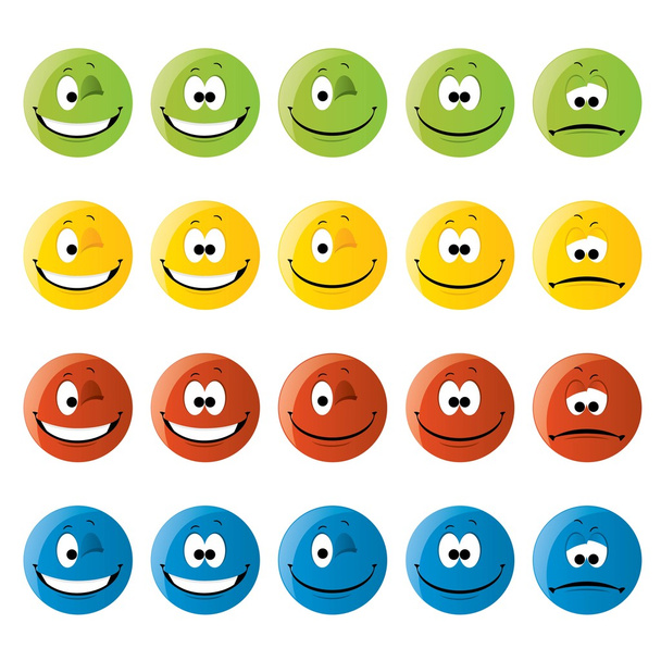 conjunto de vinte sorrisos coloridos
 - Vetor, Imagem