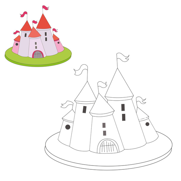 Vzdělávací hra obarvení kniha kreslený hrad - Vektor, obrázek