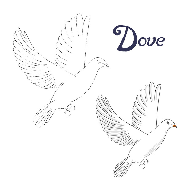 Educational game connect dots to draw dove bird - Διάνυσμα, εικόνα