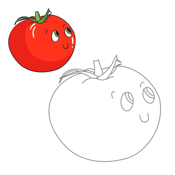 Educational game connect dots draw tomato vector - Vektori, kuva