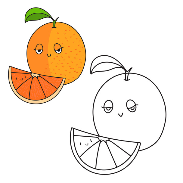 Educational game coloring book orange fruit vector - Vector, imagen