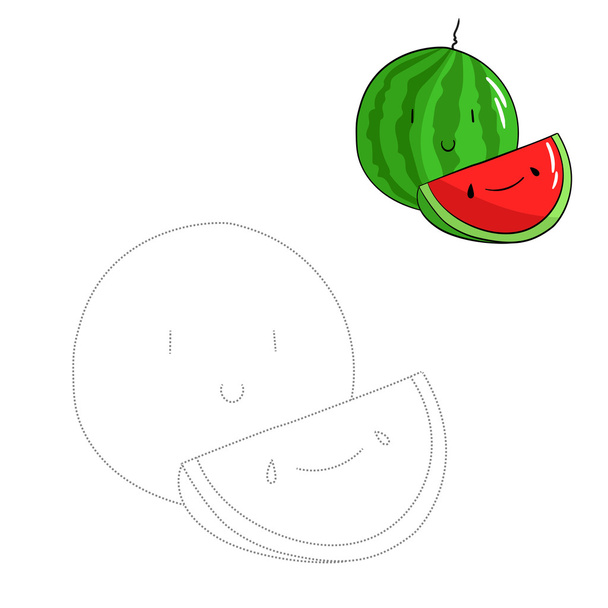 Educational game connect dots draw watermelon - Vector, imagen