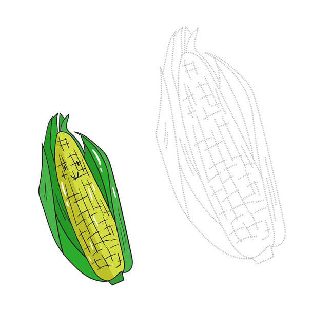 Educational game connect dots draw corn vector - Vecteur, image