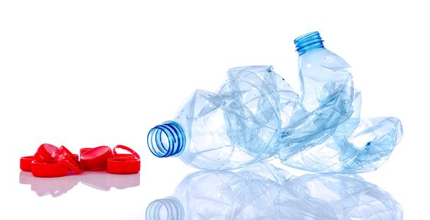 Crushed plastic bottles with caps - Photo, Image