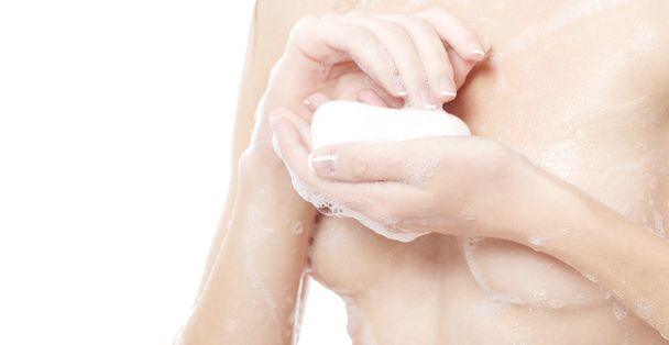Soap in female hands - Фото, изображение