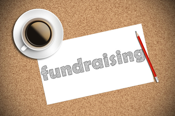 Kaffee und Bleistift skizzieren Fundraising auf Papier - Foto, Bild
