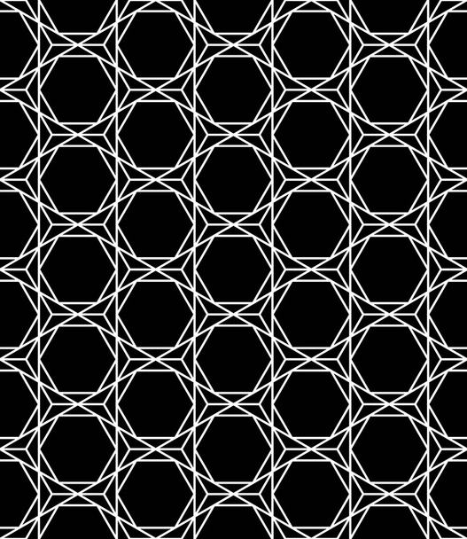 モダンなシームレスな神聖な幾何学パターンの六角形、黒と白の抽象的な幾何学的な背景、トレンディな印刷、白黒レトロな質感、流行に敏感なファッション ・ デザインをベクトルします。 - ベクター画像