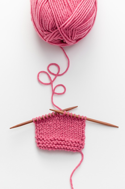 knitting project with wooden needles - 写真・画像