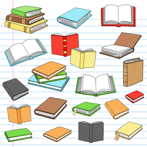 σημειωματάριο βιβλιοθήκη ανάγνωση βιβλίων doodles σύνολο - Διάνυσμα, εικόνα
