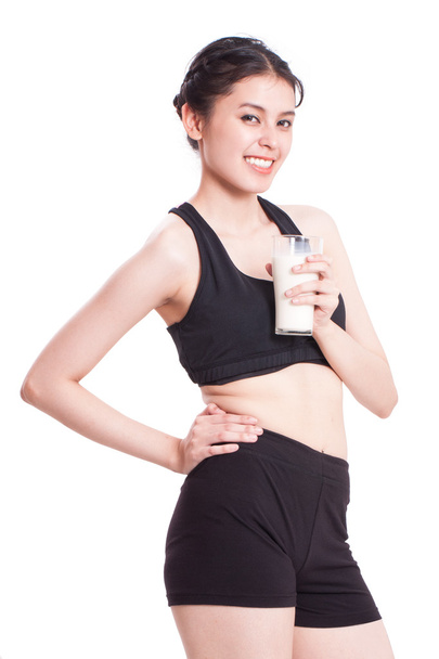 healthy woman with glass of milk - Photo, Image