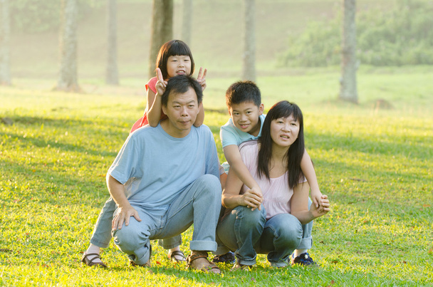 Famille ludique et souriante dans le parc
 - Photo, image