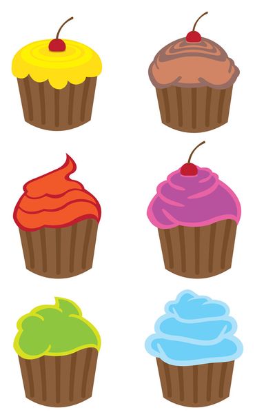 Colorful Cupcakes with Different Flavors Vector Cartoons - Вектор,изображение