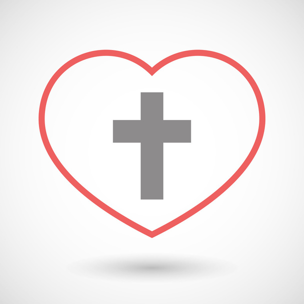 Line heart icon with a christian cross - Vector, Image