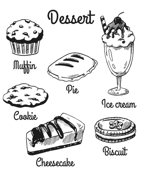 Hand drawn sweets. Dessert - Vektor, Bild
