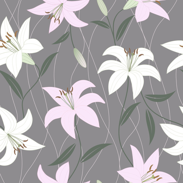 Seamless wallpaper with lily flowers - Vector, afbeelding