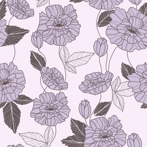 Seamless vector pattern with poppy flowers - Διάνυσμα, εικόνα