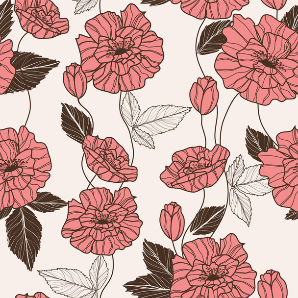 Seamless vector pattern with poppy flowers - Διάνυσμα, εικόνα