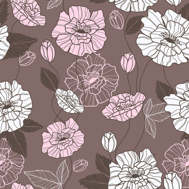 Seamless vector pattern with poppy flowers - Вектор,изображение