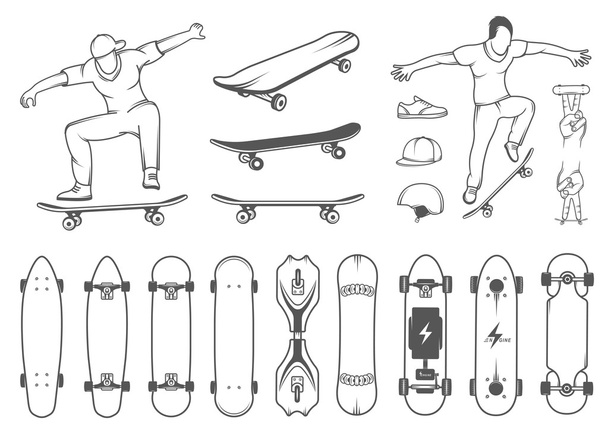 Conjunto de skates, equipamentos e elementos de estilo de rua
 - Vetor, Imagem